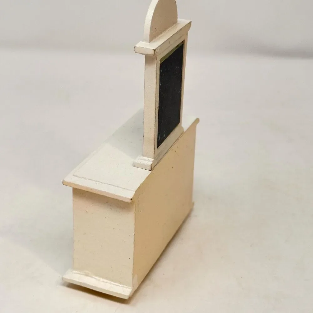 Vintage White Dollhouse Dresser 1:12 Miniature Vanity Wood Faux Drawers